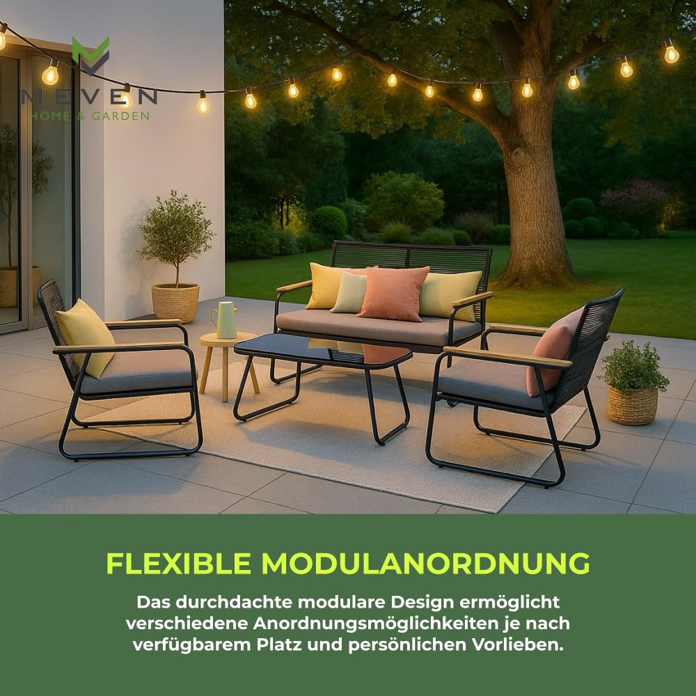 MEVEN Cuba Gartenmöbel-Set, Rattan, Balkon & Terrasse, 4-tlg., modern