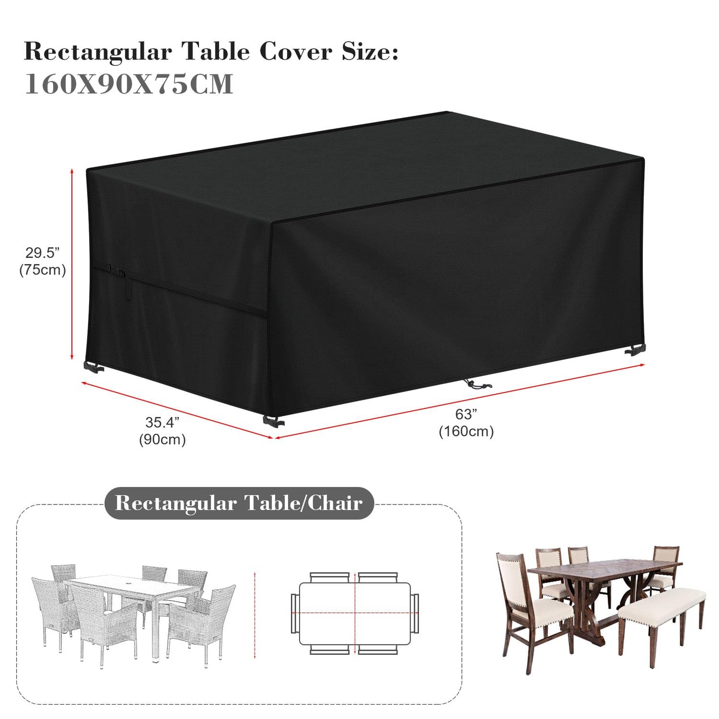LAMUNI Outdoor Tischabdeckung 160x90x75 cm, wasserfest, winterfest, Oxford