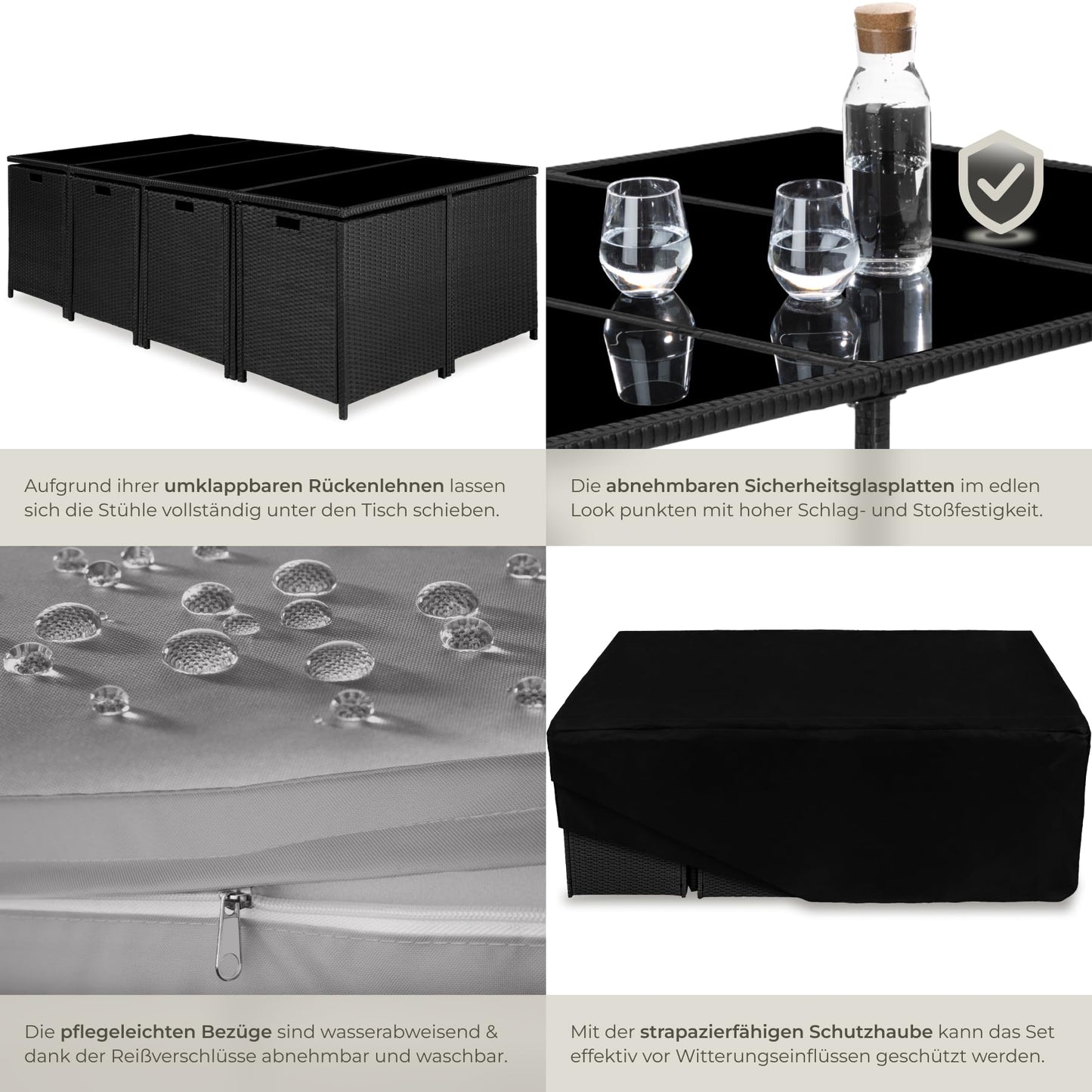 tectake Gartenlounge 13-tlg., Polyrattan Set für Garten, Balkon, Terrasse