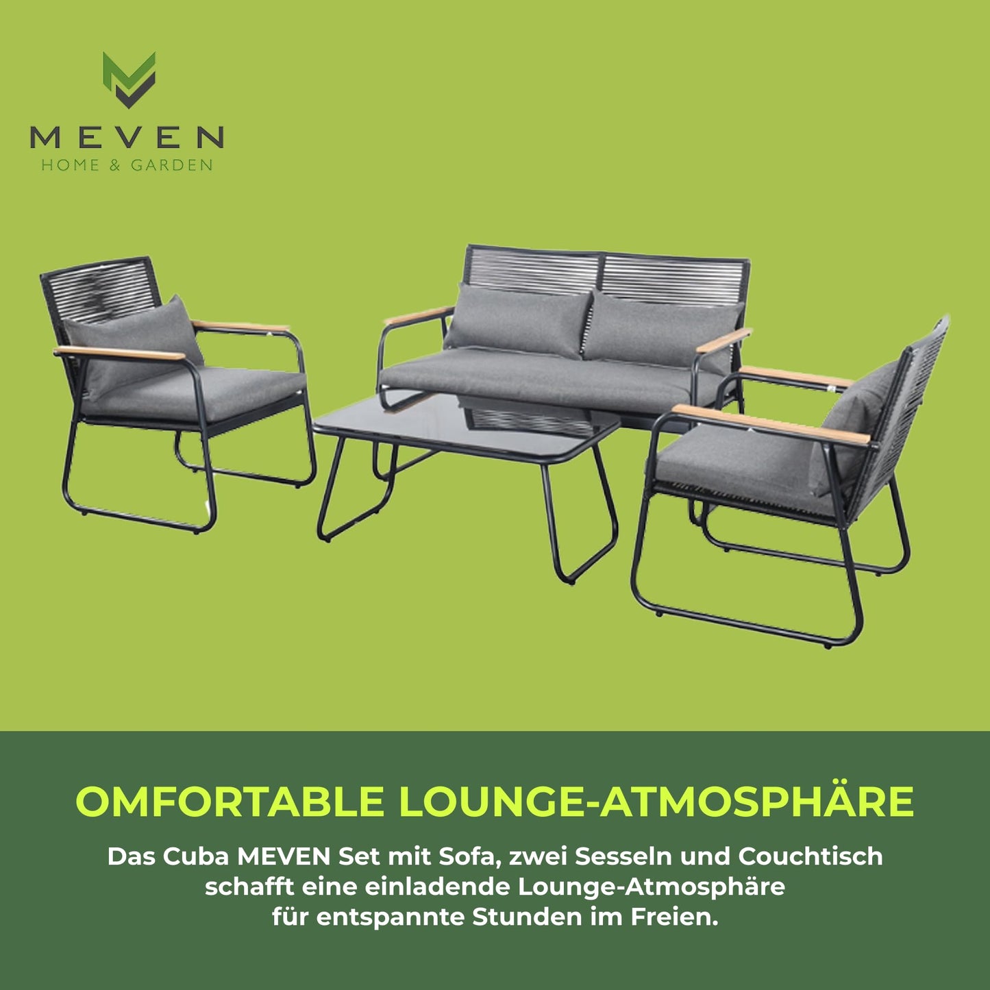 MEVEN Cuba Gartenmöbel-Set, Rattan, Balkon & Terrasse, 4-tlg., modern