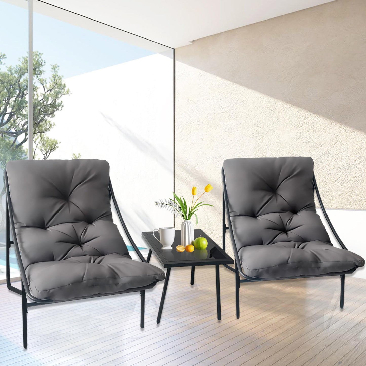 NomadNomics 3-teiliges Gartenmöbel Set für Balkon & Terrasse, Metallrahmen