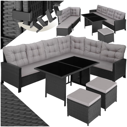 tectake 5-tlg. Polyrattan Lounge Set mit Kissen, Balkon & Garten, Schwarz