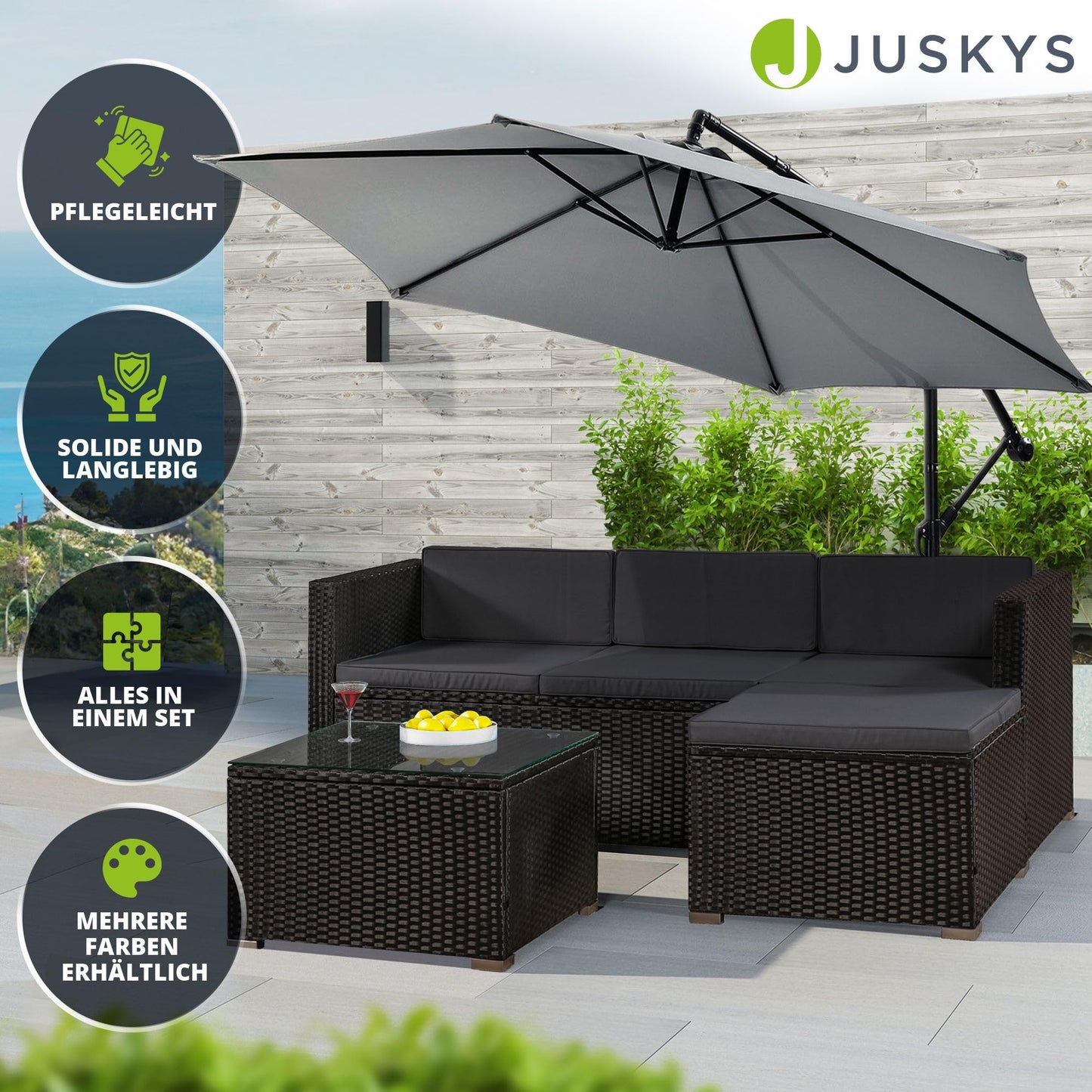 Juskys Polyrattan Lounge Punta Cana M, 3-4 Personen, Garten- & Terrassen-Set