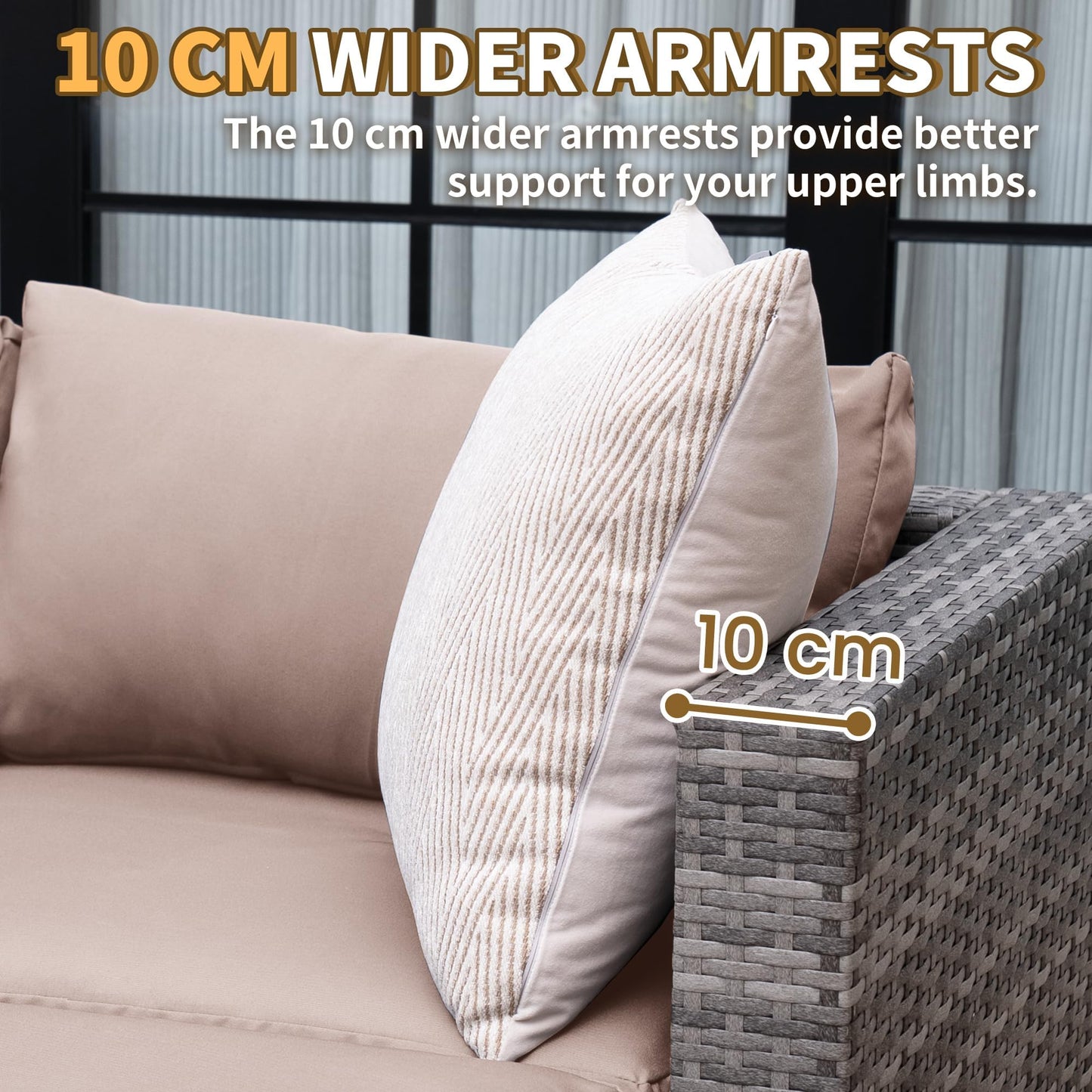 UDPATIO Gartenlounge 4 Pers., 3-Sitzer Sofa + Hocker + Beistelltisch, Khaki