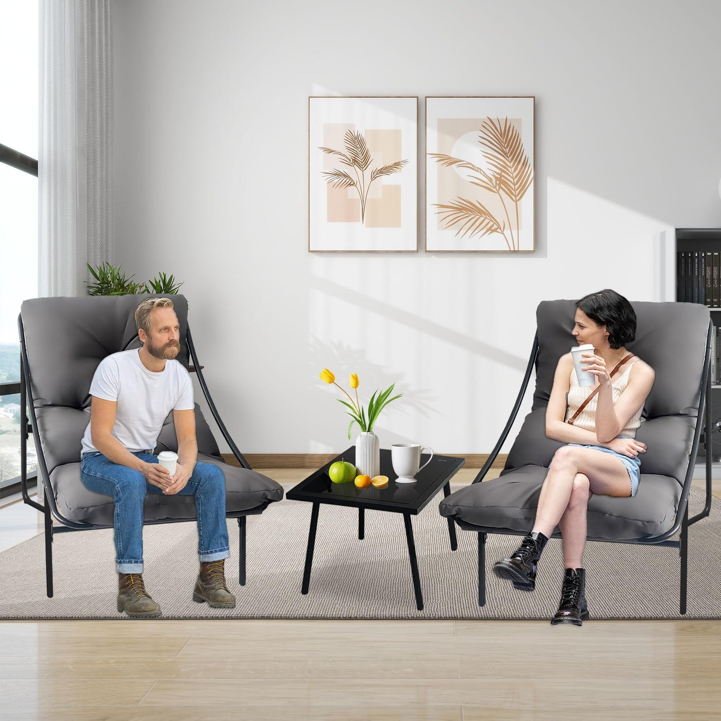 NomadNomics 3-teiliges Gartenmöbel Set für Balkon & Terrasse, Metallrahmen