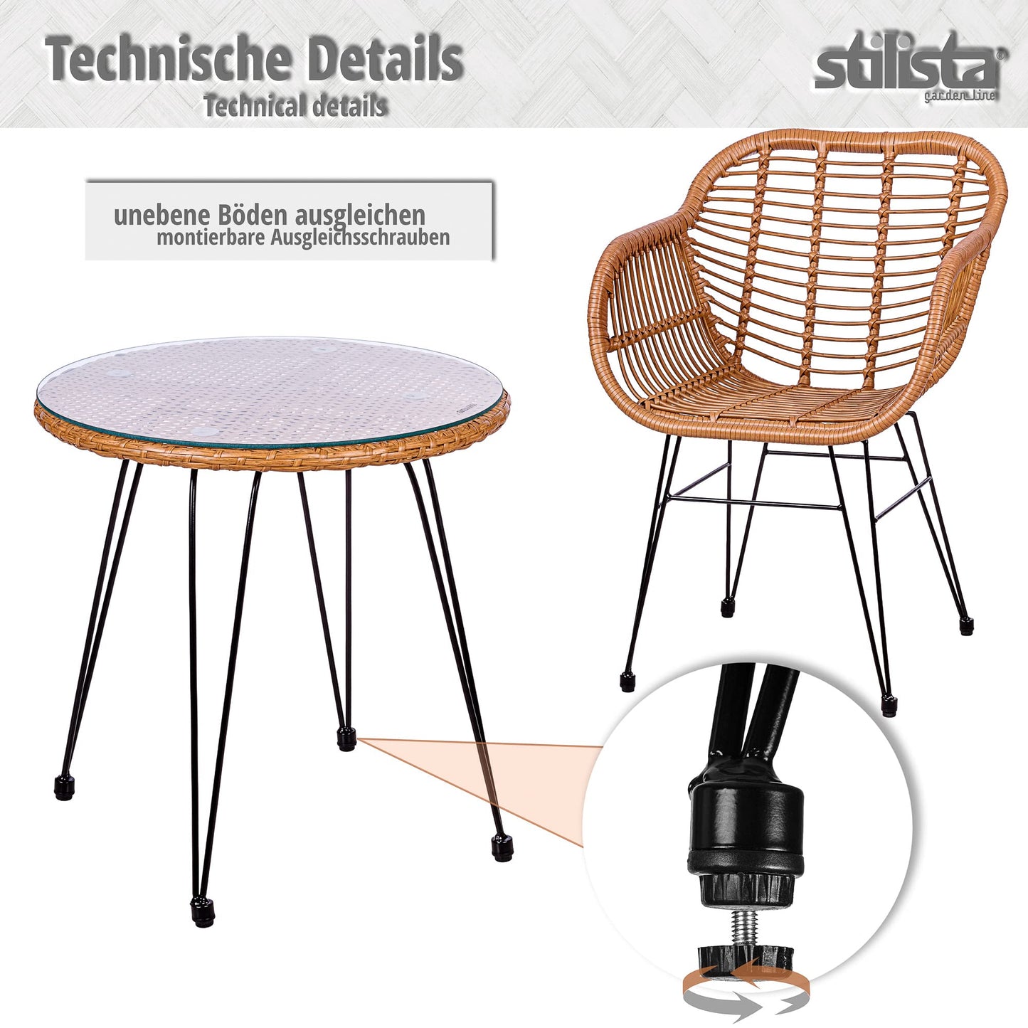 STILISTA 3-teiliges Outdoor Bistroset, 2 Lounge Sessel & Beistelltisch