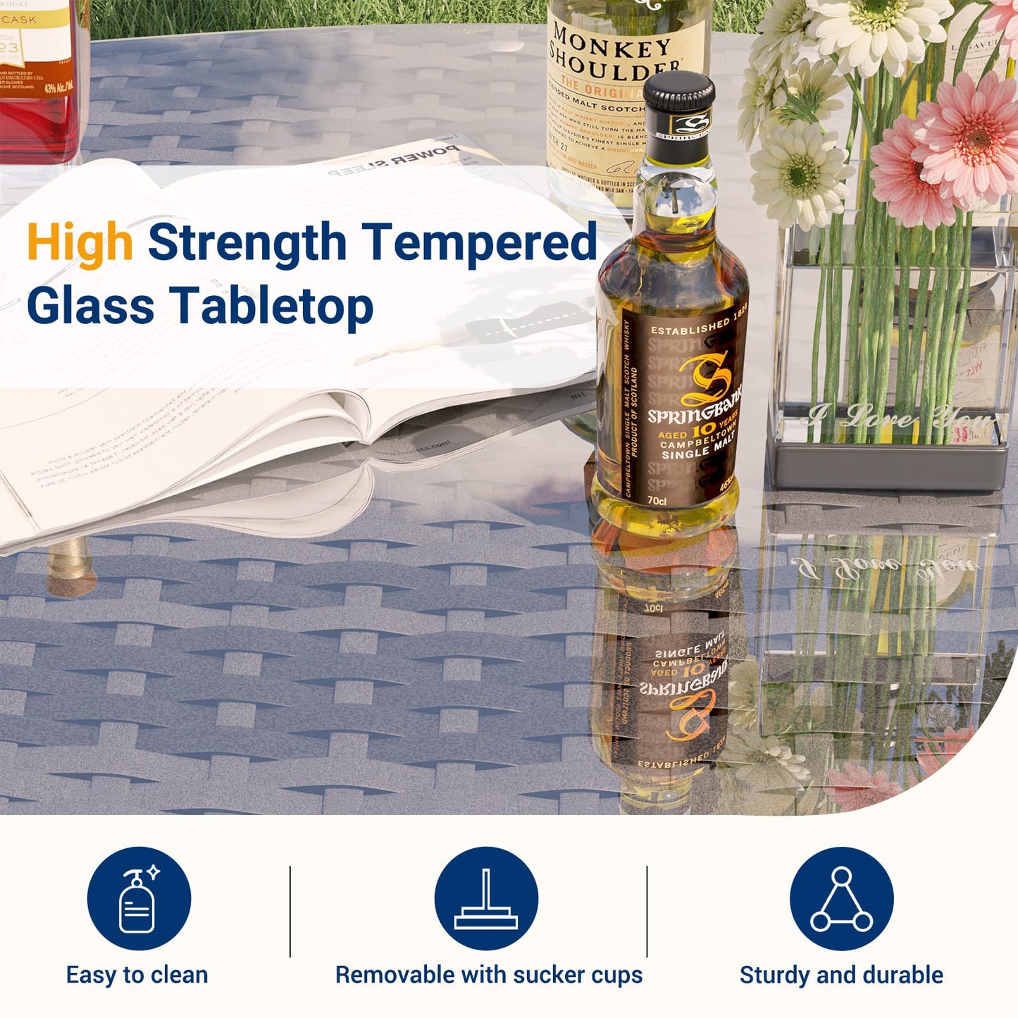 UDPATIO Balkonmöbel Set 3-teilig, wetterfest, Polyrattan, 2 Personen, Grau