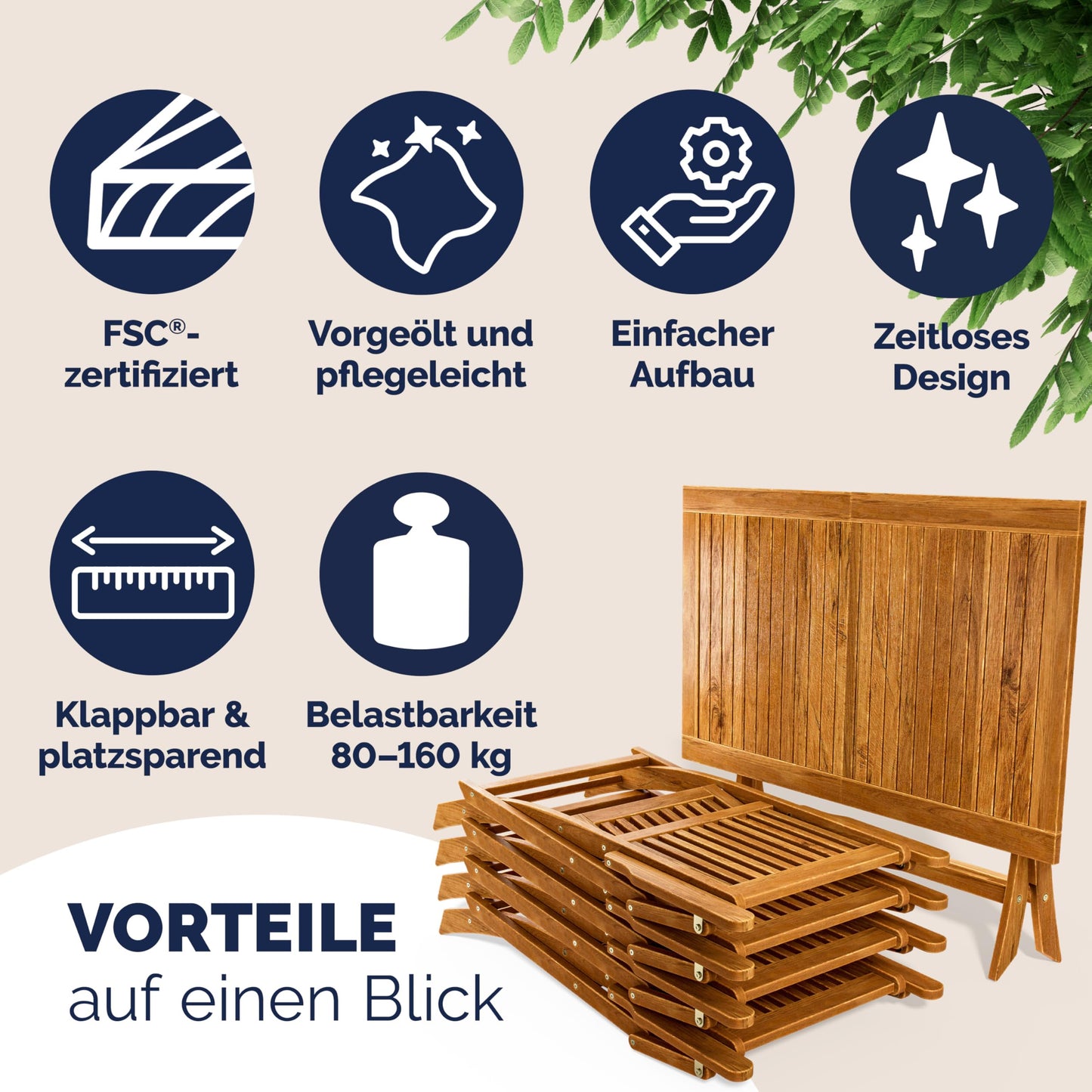 Casaria® 5-teiliges Gartenmöbel Set, Holz Akazie, Klappbar, Terrasse & Balkon
