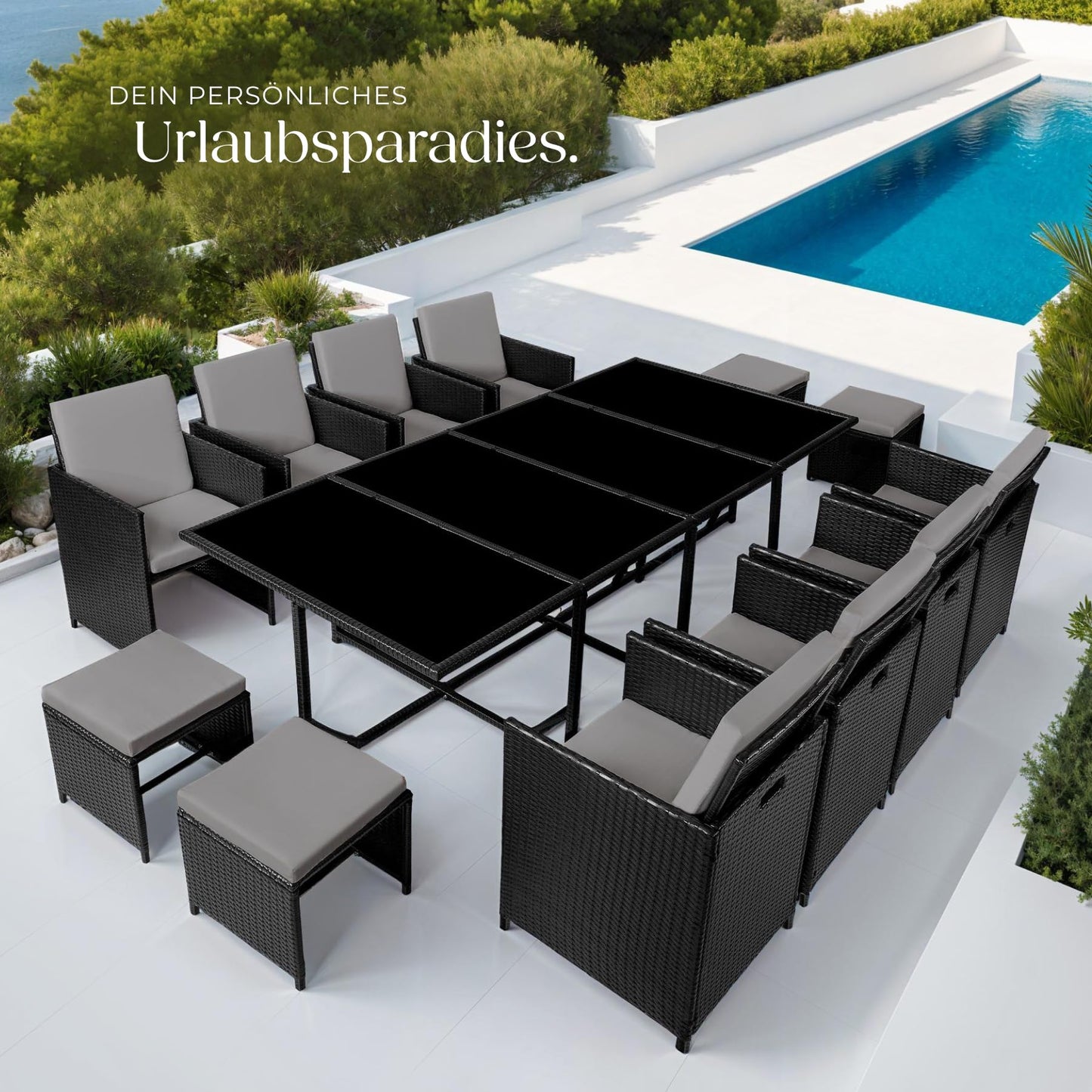 tectake Gartenlounge 13-tlg., Polyrattan Set für Garten, Balkon, Terrasse