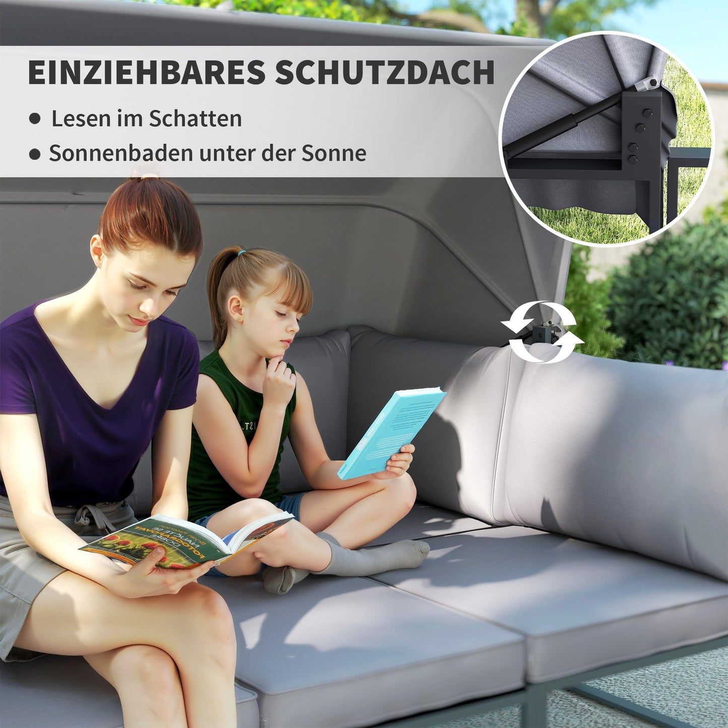 Outsunny Gartenlounge Set 5-tlg., wetterfest für Balkon & Terrasse, Grau