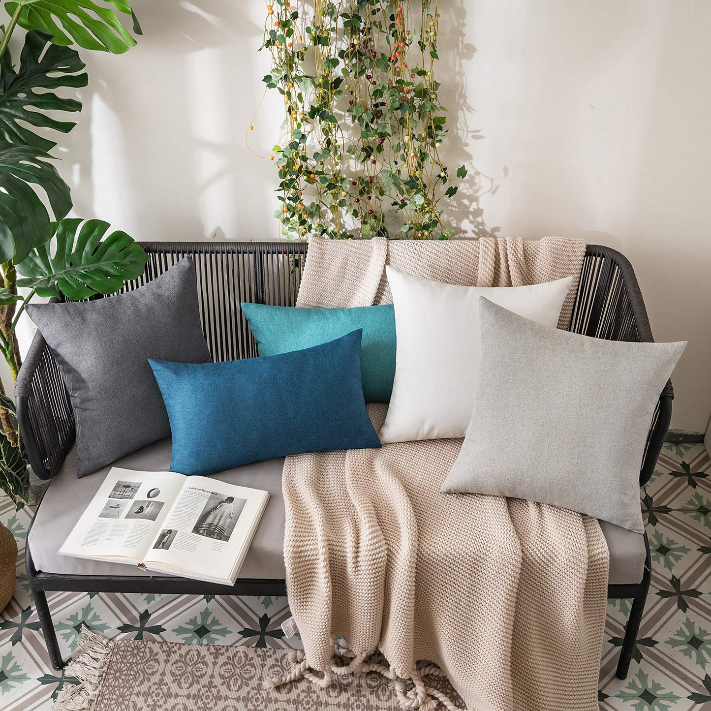 MIULEE 2er Set Dekokissenbezug 60x60 cm, wasserfest, Hellgrau, Modern