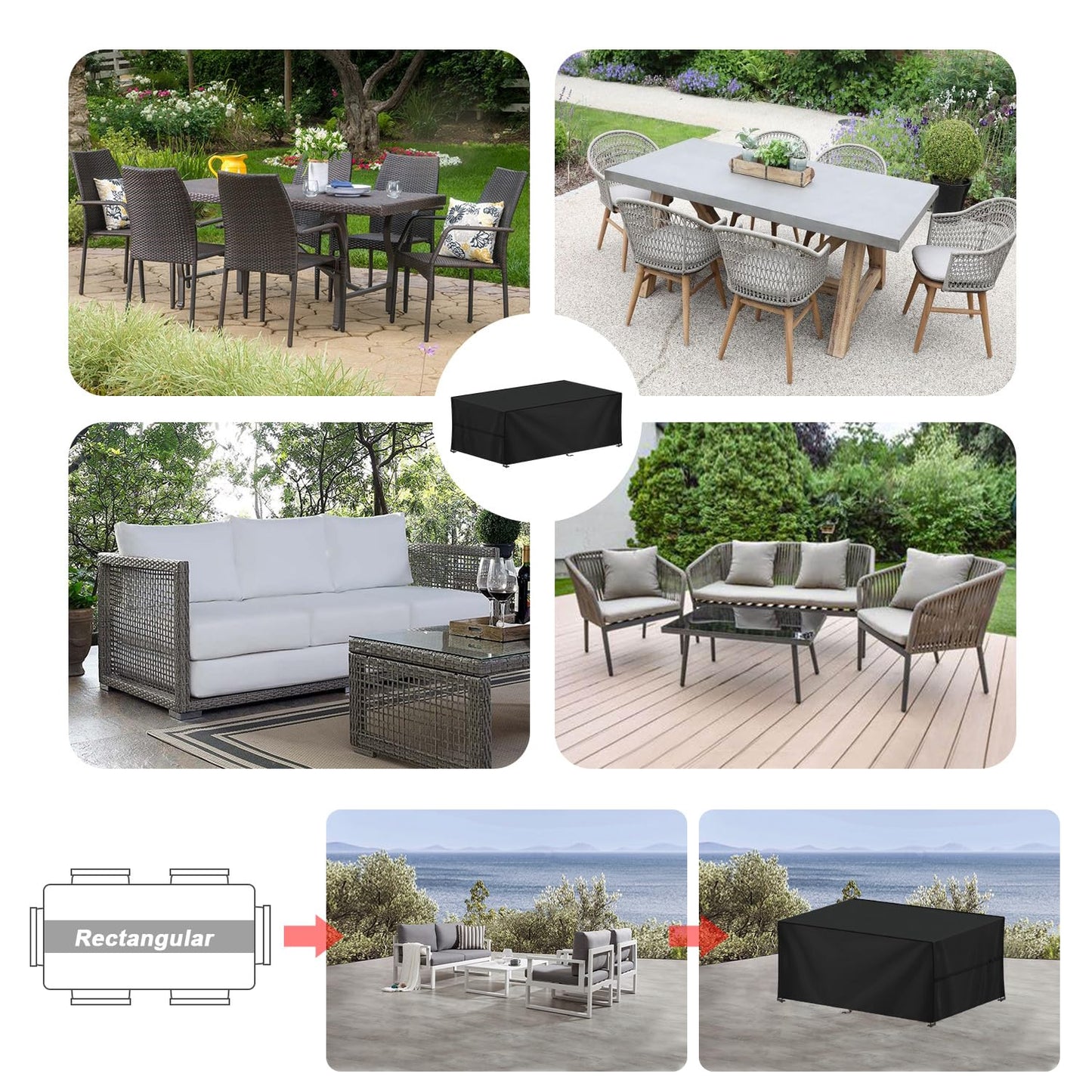 LAMUNI Outdoor Tischabdeckung 160x90x75 cm, wasserfest, winterfest, Oxford