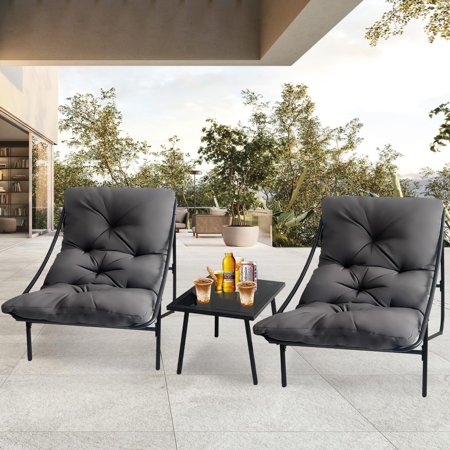 NomadNomics 3-teiliges Gartenmöbel Set für Balkon & Terrasse, Metallrahmen