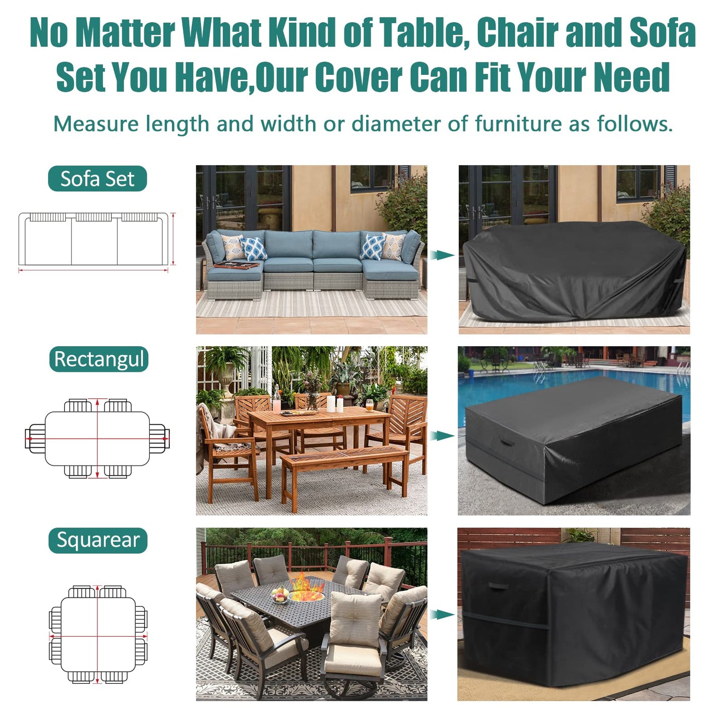 GARPROVM Abdeckplane für Gartenmöbel 242x182x100cm, wasserdicht