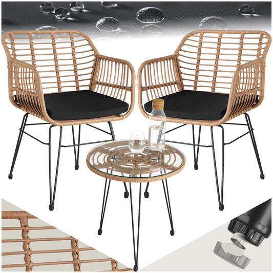 tectake 2-Personen Bistro-Set 3-tlg., Rattan, Garten/Balkon, Natur