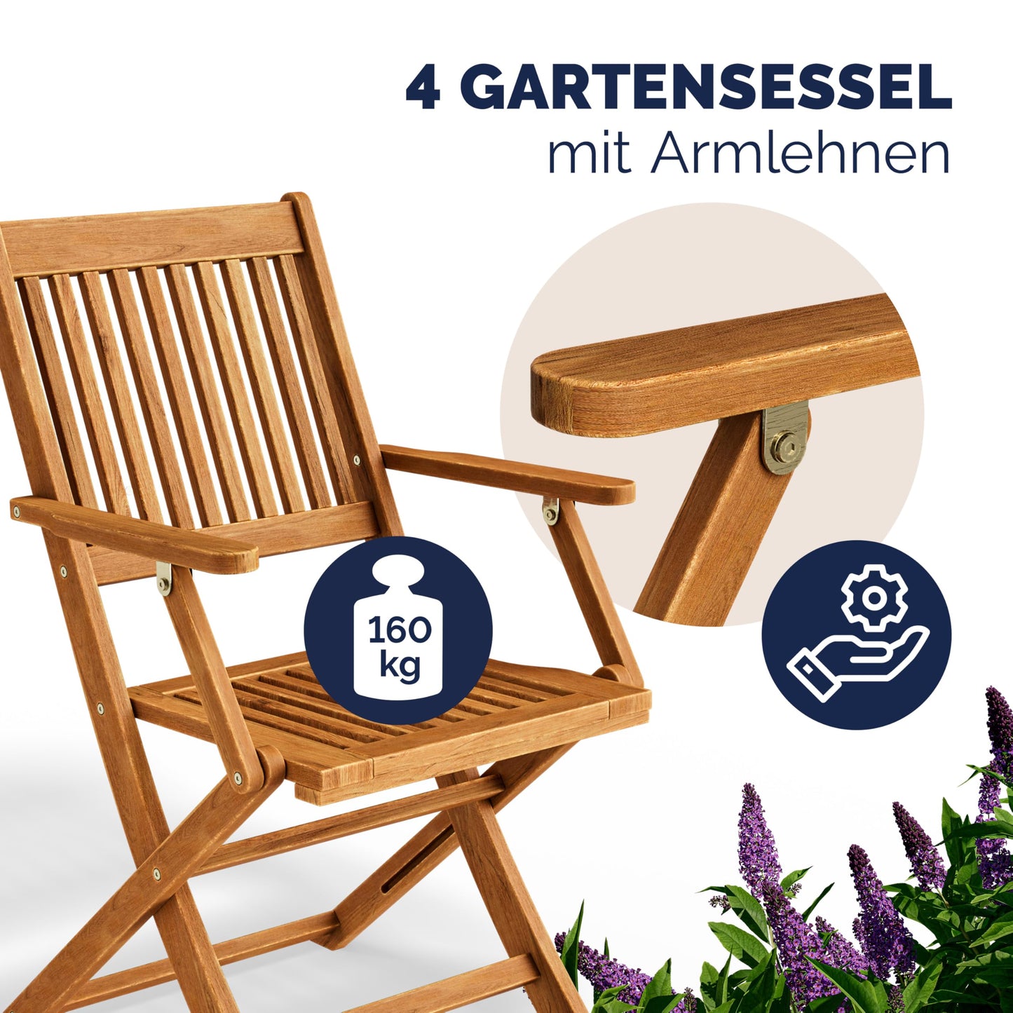 Casaria® 5-teiliges Gartenmöbel Set, Holz Akazie, Klappbar, Terrasse & Balkon