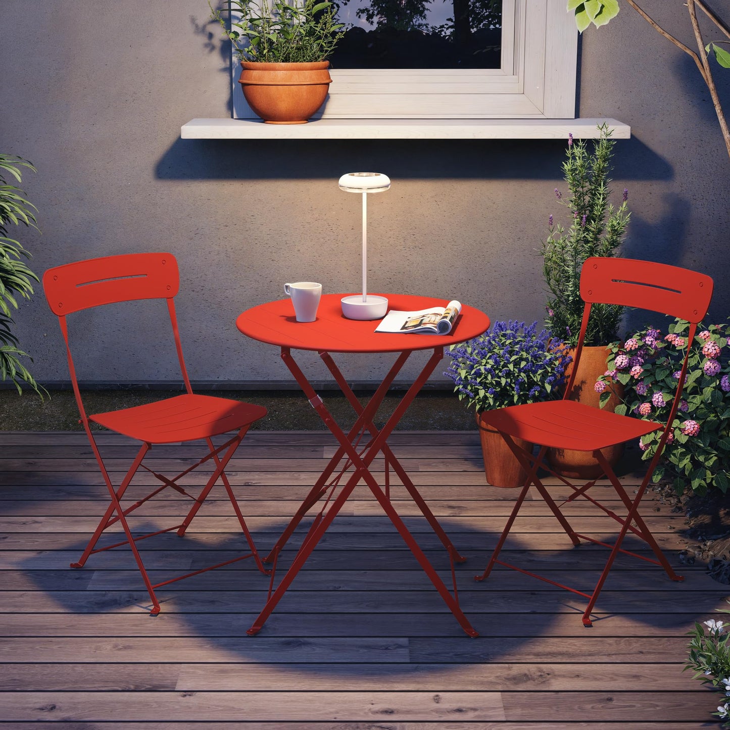 Balkonmöbel Set 3-teilig, Grand Patio Tisch & 2 Stühle Wetterfest Blau