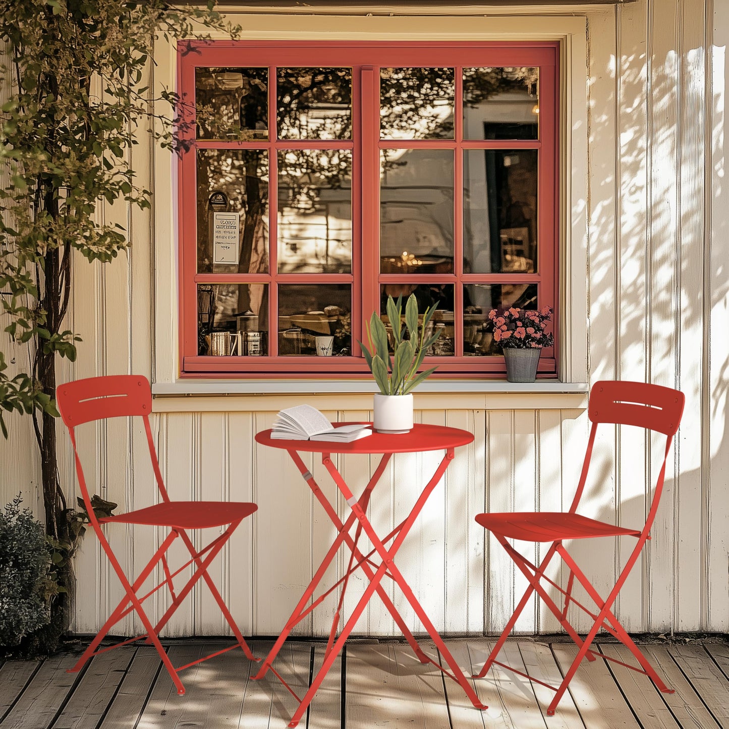 Balkonmöbel Set 3-teilig, Grand Patio Tisch & 2 Stühle Wetterfest Blau