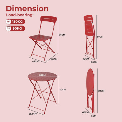Balkonmöbel Set 3-teilig, Grand Patio Tisch & 2 Stühle Wetterfest Blau