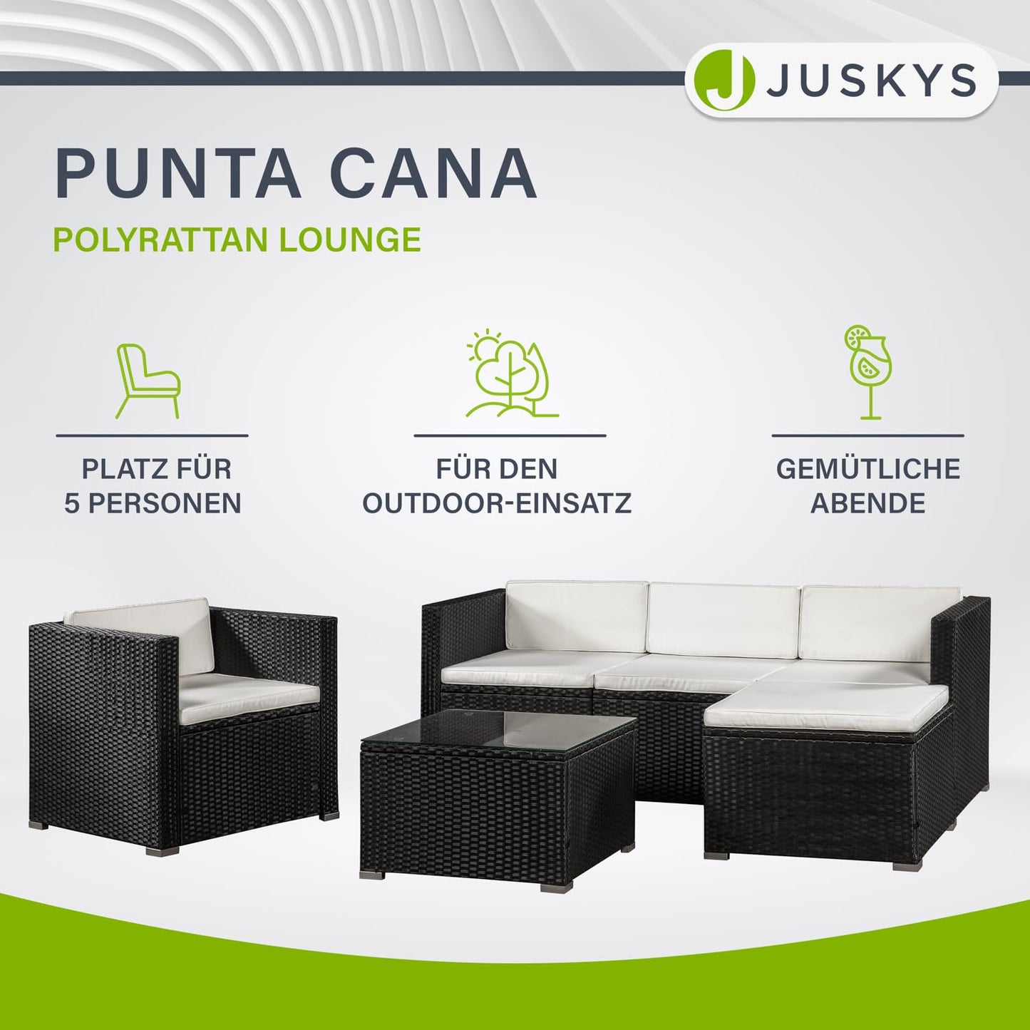 Juskys Polyrattan Lounge Punta Cana L, 4-5 Personen, Garten- & Terrassen-Set