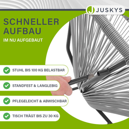 Juskys Ostana Balkonset 3-teilig – Tisch + 2 Sessel, Hellgrau