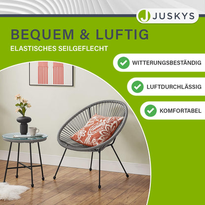 Juskys Ostana Balkonset 3-teilig – Tisch + 2 Sessel, Hellgrau