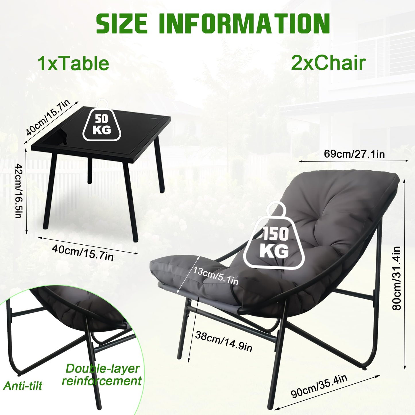 NomadNomics 3-teiliges Gartenmöbel Set für Balkon & Terrasse, Metallrahmen