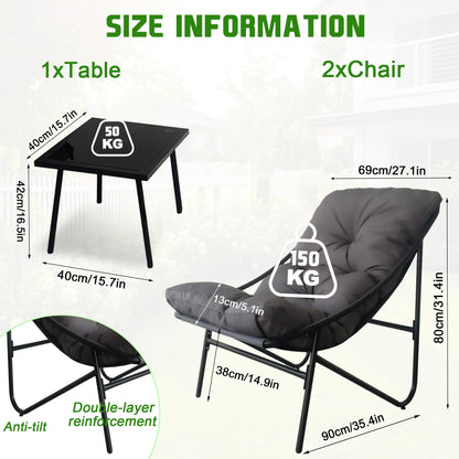 NomadNomics 3-teiliges Gartenmöbel Set für Balkon & Terrasse, Metallrahmen