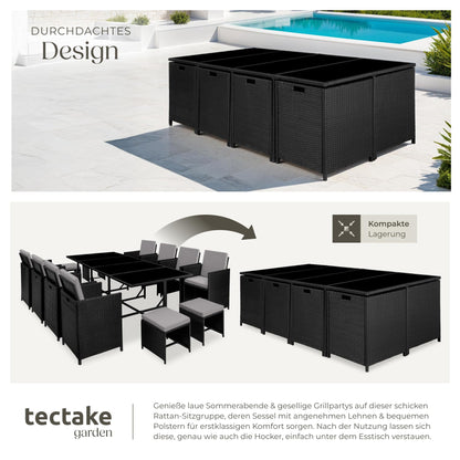 tectake Gartenlounge 13-tlg., Polyrattan Set für Garten, Balkon, Terrasse