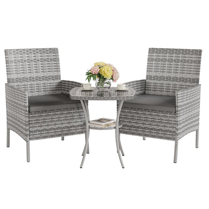 UDPATIO Balkonmöbel Set 3-teilig, wetterfest, Polyrattan, 2 Personen, Grau
