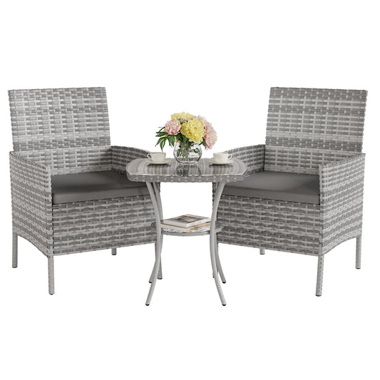 UDPATIO Balkonmöbel Set 3-teilig, wetterfest, Polyrattan, 2 Personen, Grau