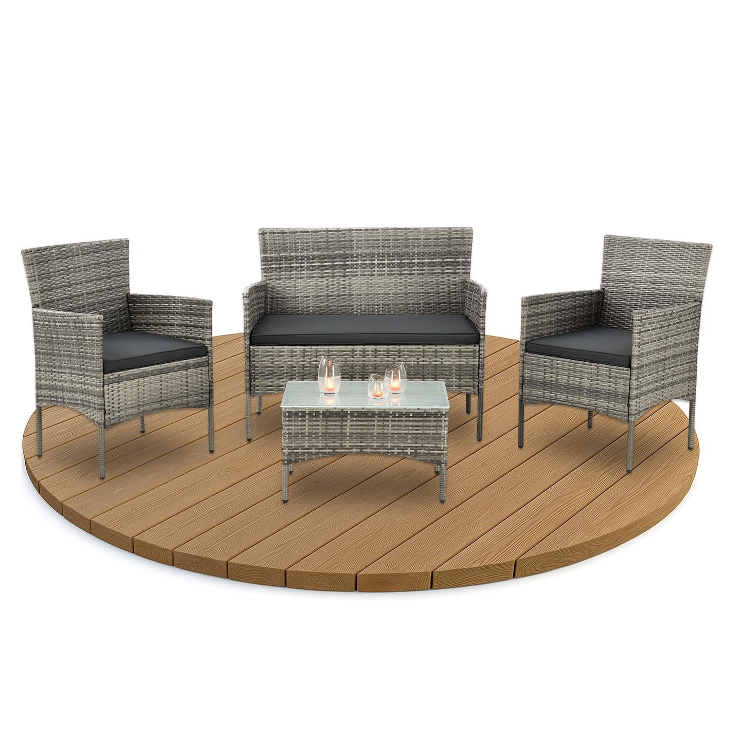 Juskys Fort Myers 4-Pers. Polyrattan Lounge-Set mit Tisch & Kissen, Grau