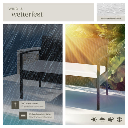 tectake Rattan Gartenlounge 4-tlg., 2 Sessel, Bank & Tisch, Outdoor schwarz