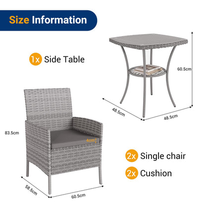 UDPATIO Balkonmöbel Set 3-teilig, wetterfest, Polyrattan, 2 Personen, Grau