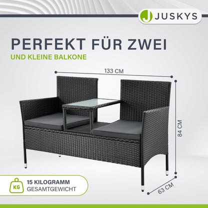 Juskys Polyrattan 2-Sitzer Gartenbank Monaco mit Tisch & Kissen, wetterfest