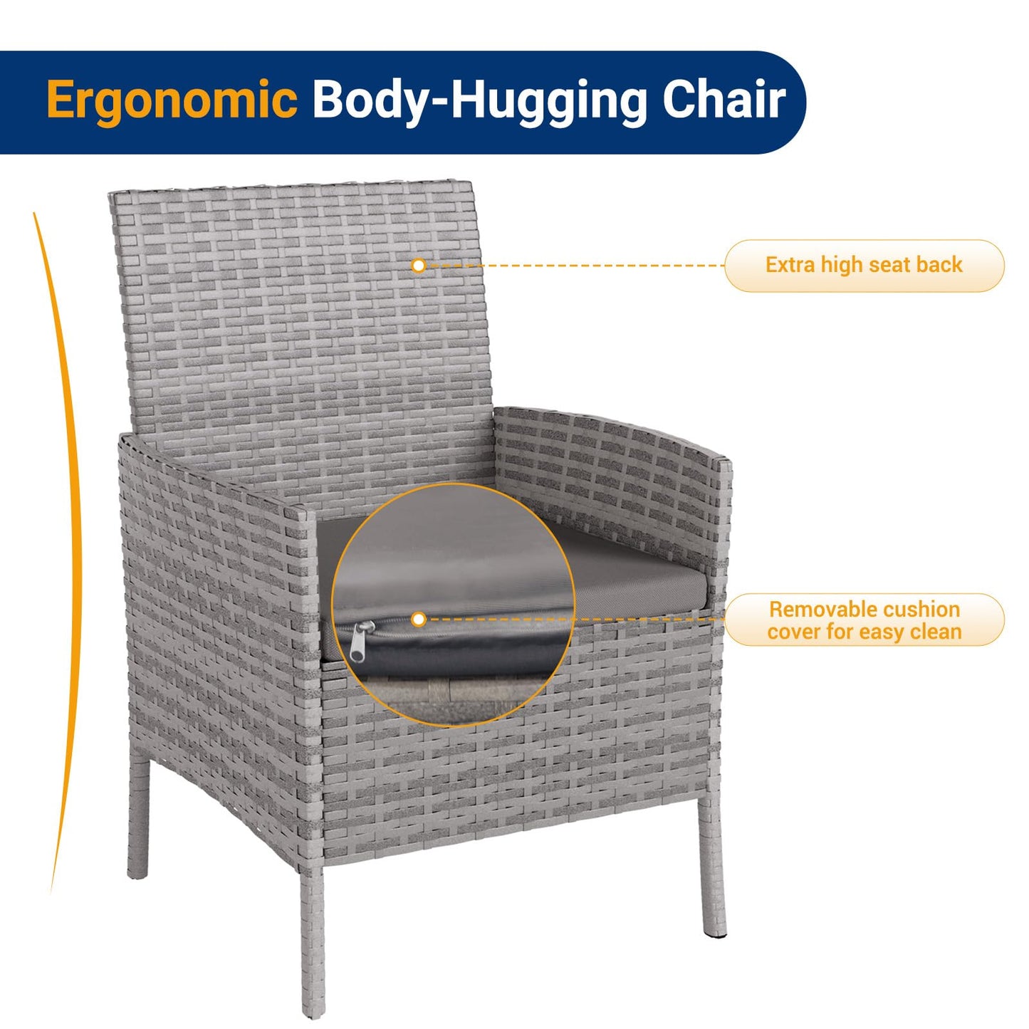 UDPATIO Balkonmöbel Set 3-teilig, wetterfest, Polyrattan, 2 Personen, Grau