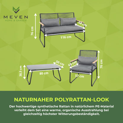 MEVEN Cuba Gartenmöbel-Set, Rattan, Balkon & Terrasse, 4-tlg., modern