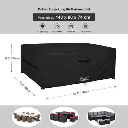 Dokon Schutzhülle für Gartentisch & Loungemöbel, 140x80x74 cm, Schwarz
