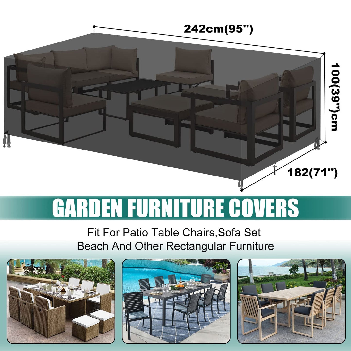 GARPROVM Abdeckplane für Gartenmöbel 242x182x100cm, wasserdicht