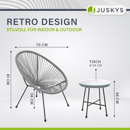 Juskys Ostana Balkonset 3-teilig – Tisch + 2 Sessel, Hellgrau