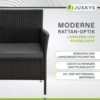Juskys Polyrattan 2-Sitzer Gartenbank Monaco mit Tisch & Kissen, wetterfest