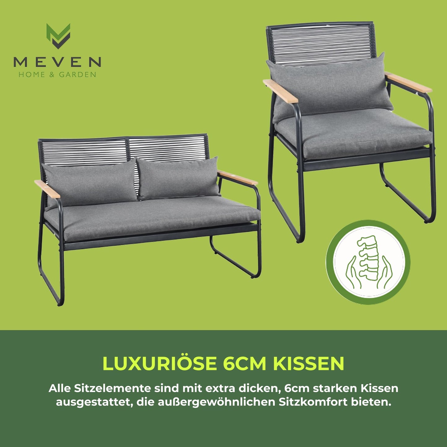 MEVEN Cuba Gartenmöbel-Set, Rattan, Balkon & Terrasse, 4-tlg., modern