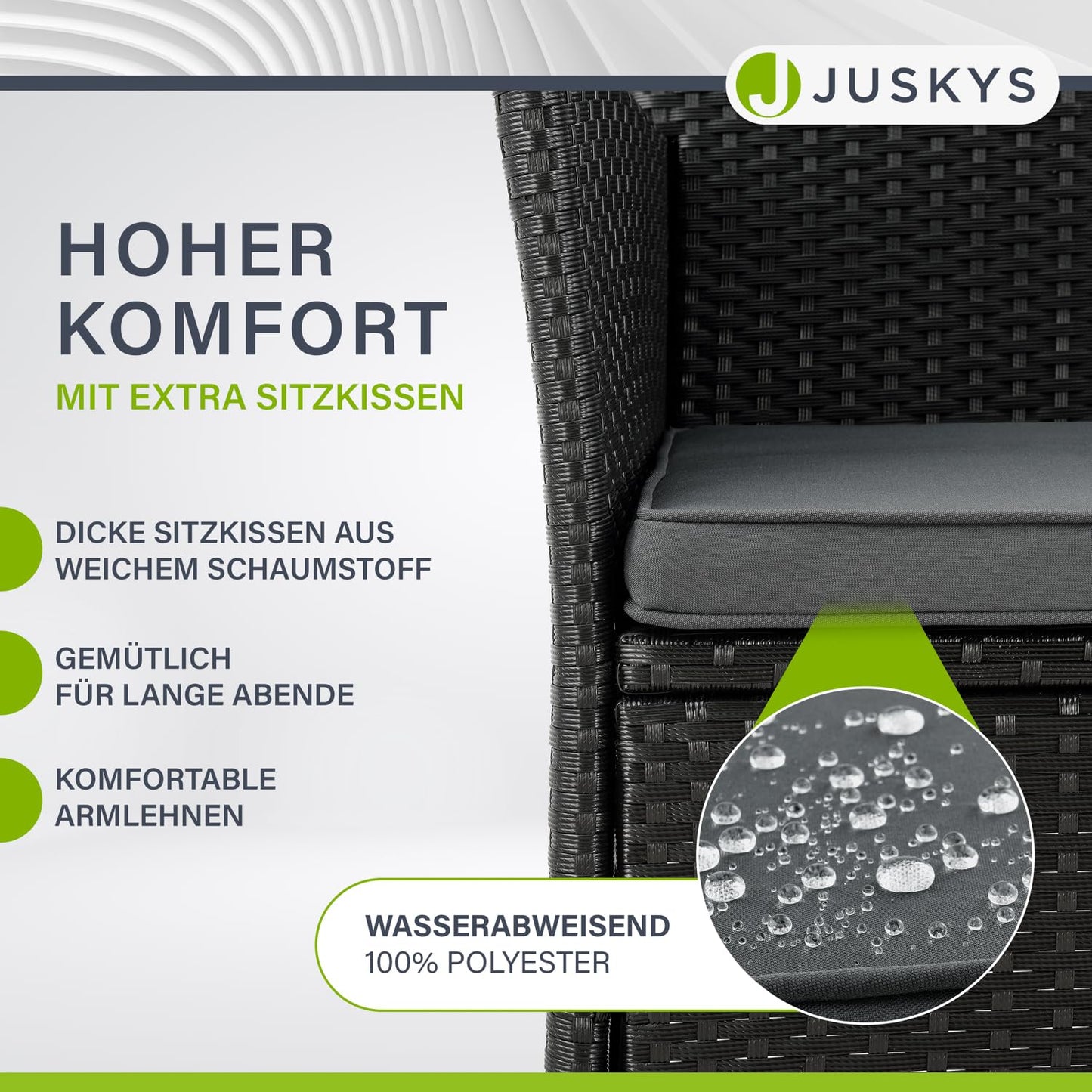 Juskys Polyrattan 2-Sitzer Gartenbank Monaco mit Tisch & Kissen, wetterfest