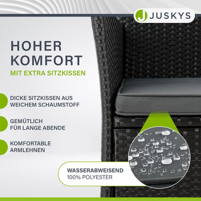Juskys Polyrattan 2-Sitzer Gartenbank Monaco mit Tisch & Kissen, wetterfest