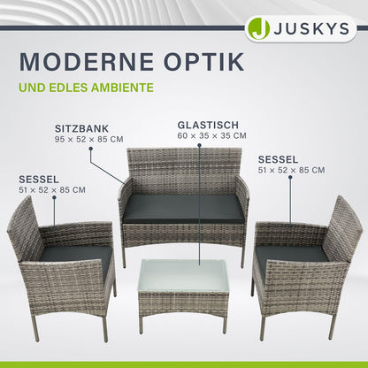 Juskys Fort Myers 4-Pers. Polyrattan Lounge-Set mit Tisch & Kissen, Grau