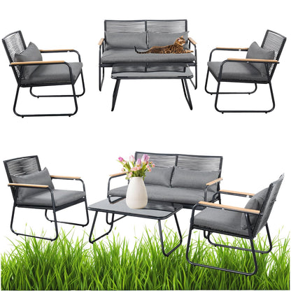 MEVEN Cuba Gartenmöbel-Set, Rattan, Balkon & Terrasse, 4-tlg., modern