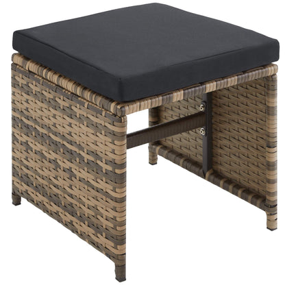 tectake® Balkonmöbel Set, Poly-Rattan Lounge mit 6 Stühlen & 4 Hockern, Natur