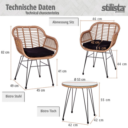STILISTA 3-teiliges Outdoor Bistroset, 2 Lounge Sessel & Beistelltisch