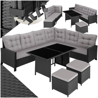 tectake 5-tlg. Polyrattan Lounge Set mit Kissen, Balkon & Garten, Schwarz
