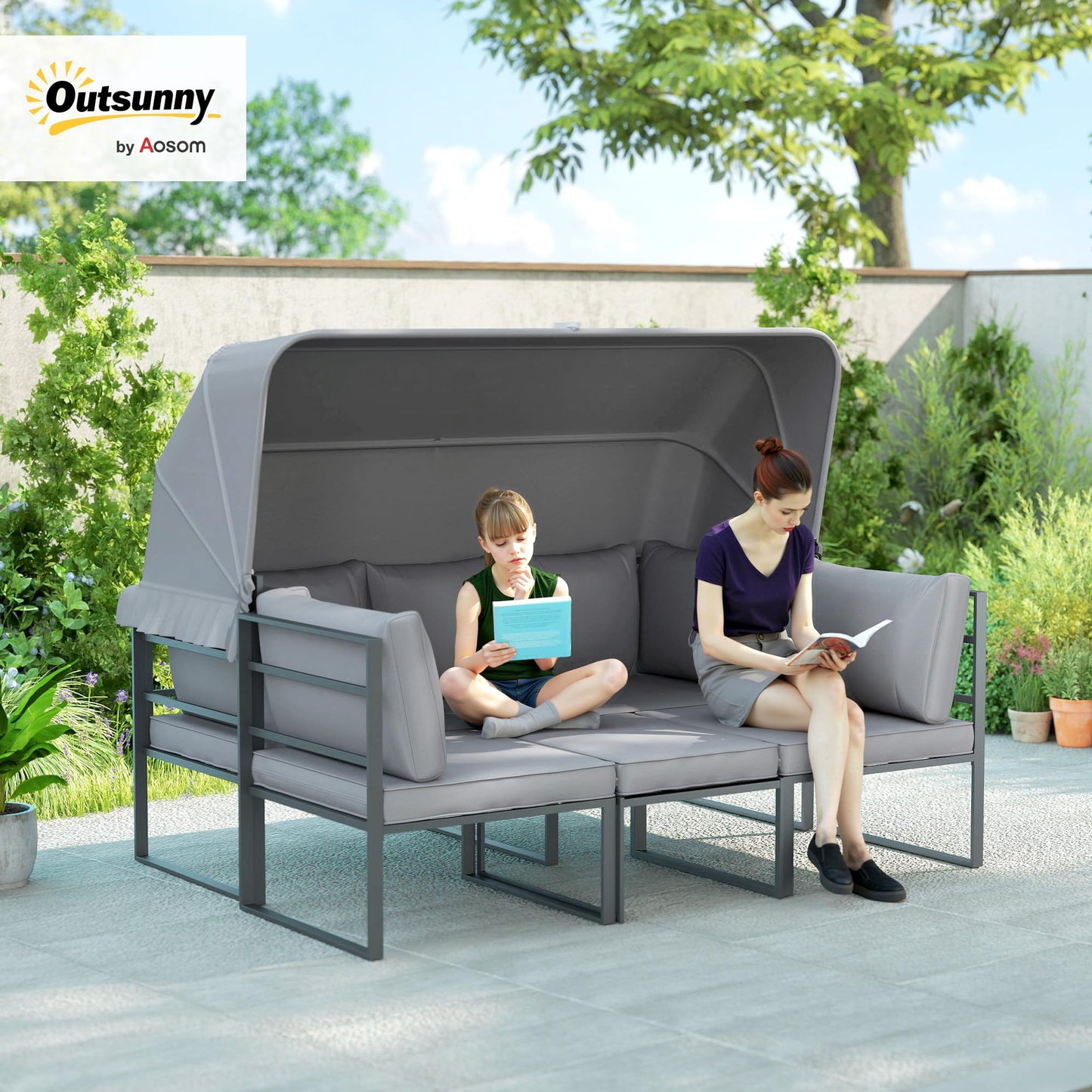 Outsunny Gartenlounge Set 5-tlg., wetterfest für Balkon & Terrasse, Grau